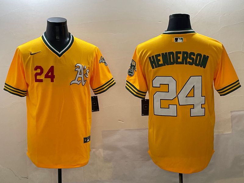 Men Oakland Athletics #24 Henderson Yellow Throwback Game 2025 Nike MLB Jersey style 2->oakland athletics->MLB Jersey